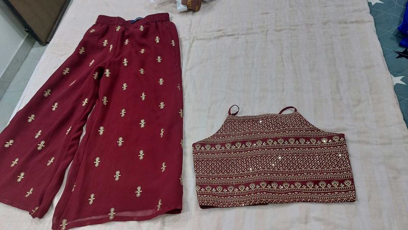 Maroon Embellished Kurta Set