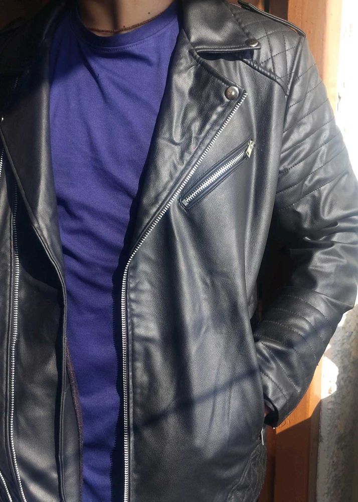 Men's Black Faux Leather Biker Jacket