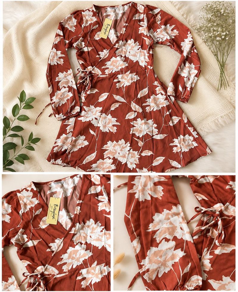 Floral Wrap Dress with Long Sleeves