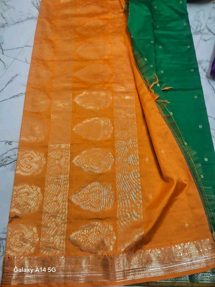 Elegant Orange and Green Saree