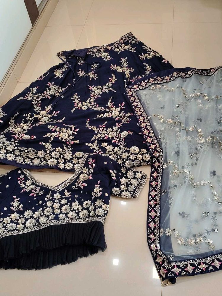 Navy Blue Embroidered Lehenga Choli Set