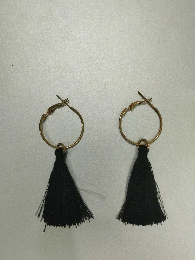 Black Tassel Hoop Earrings
