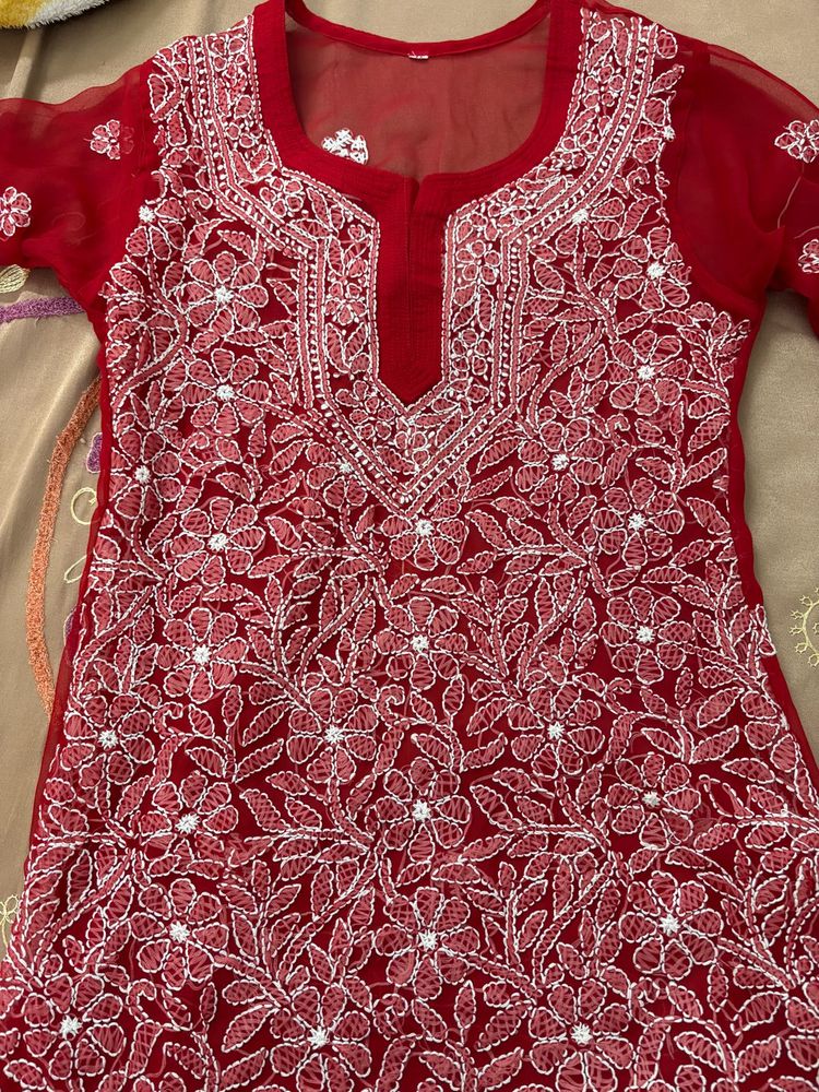 Red Chikankari Kurta