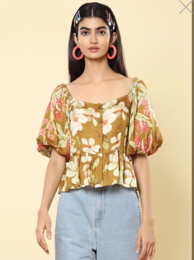 Label Ritu Kumar Olive Floral Print Top