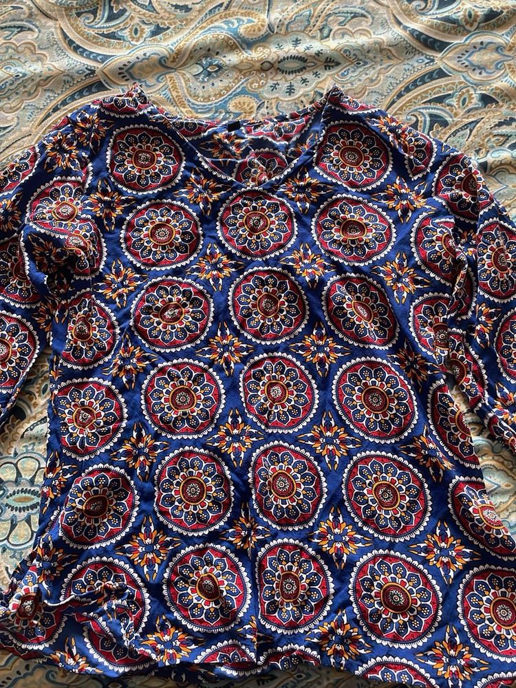 Bohemian Print Long Sleeve Tunic Top