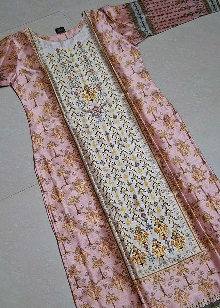 Pink and Cream Ethnic Kurta with Tree Print