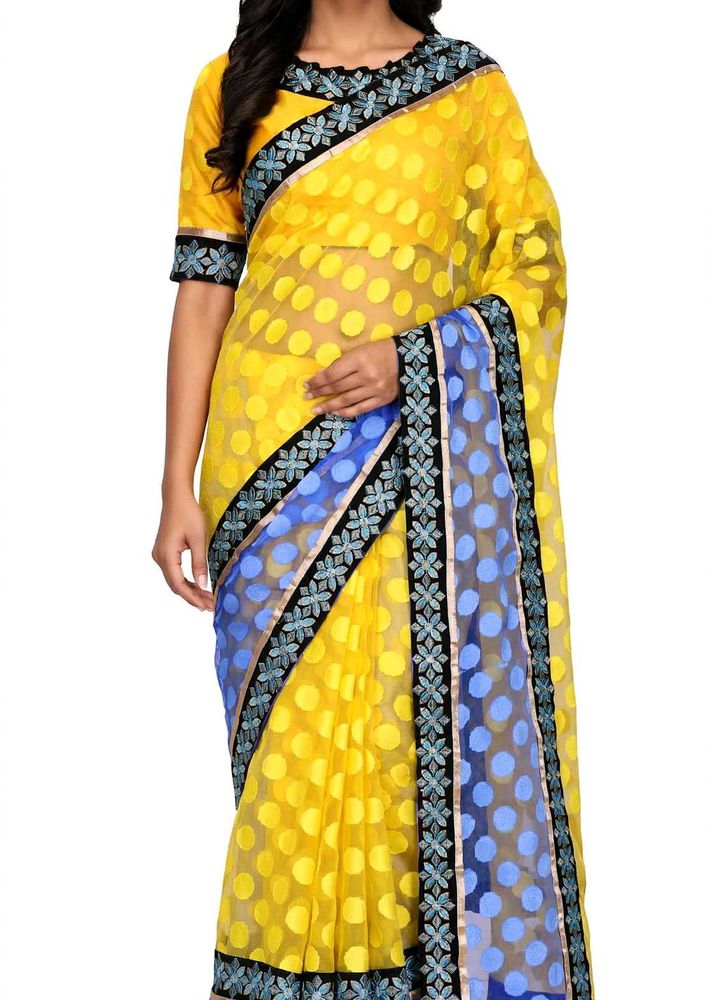 Vibrant Yellow Polka Dot Saree