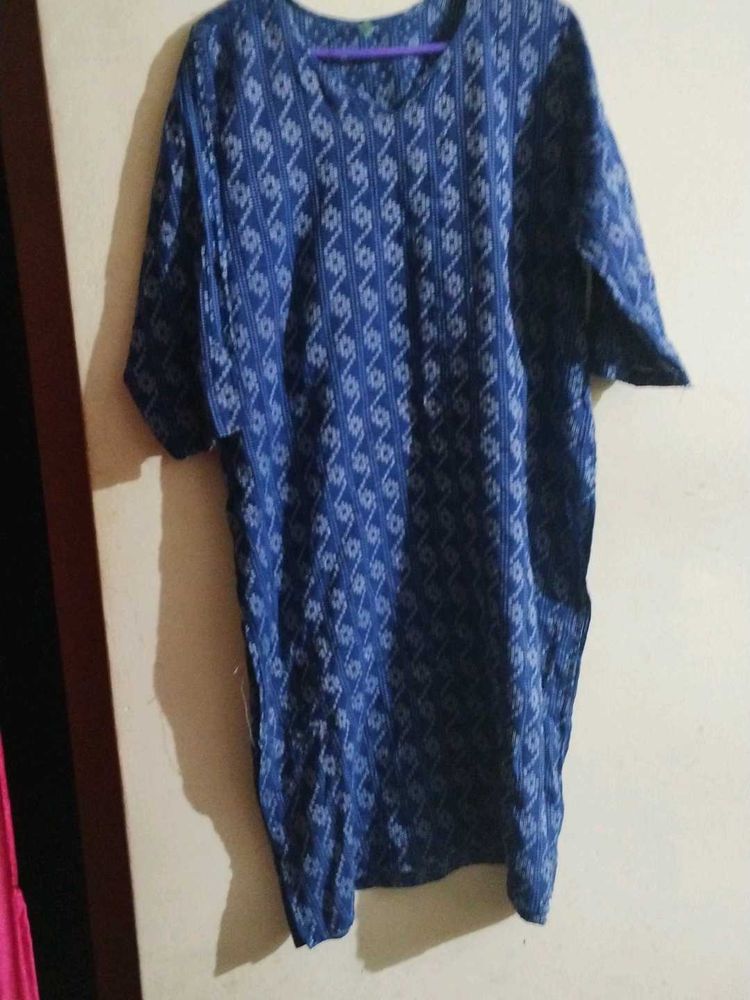Blue Patterned Cotton Kurta