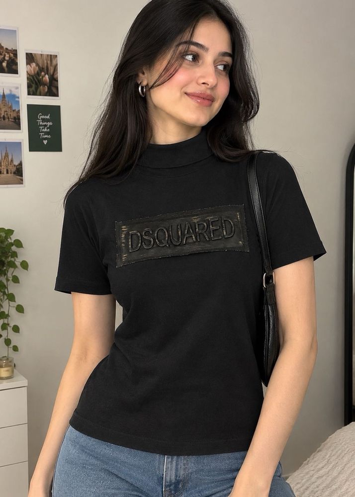 DSQUARED Black Mock Neck T-Shirt