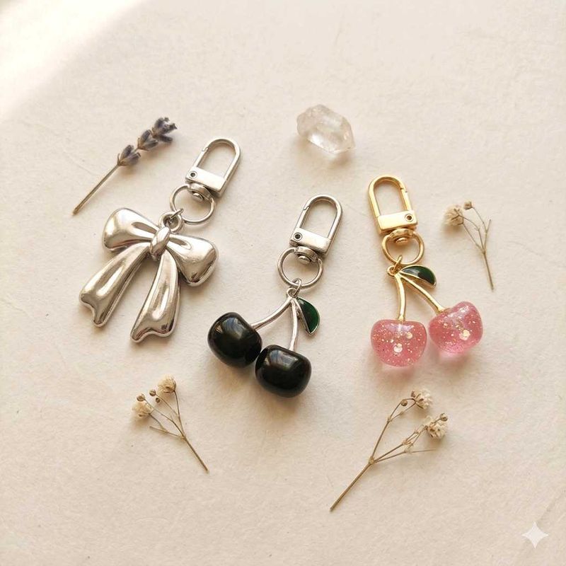 Cute Cherry &amp; Bow Keychain Set