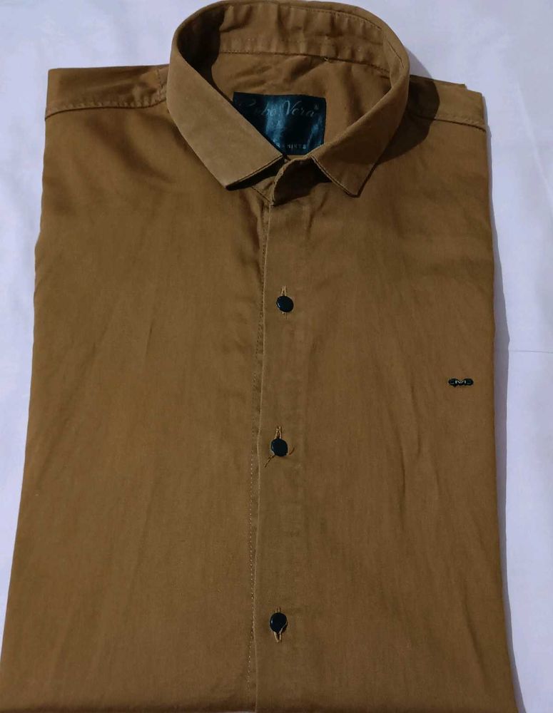 Men's Brown Cotton Shirt