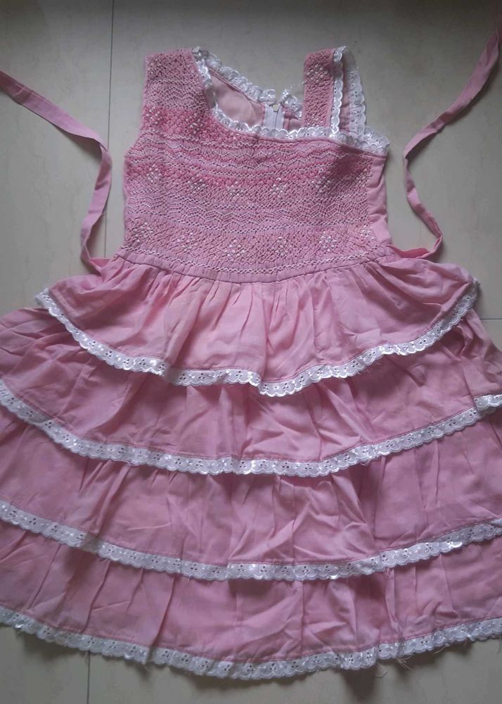 Pretty Pink Smocking embroidered dress for girls