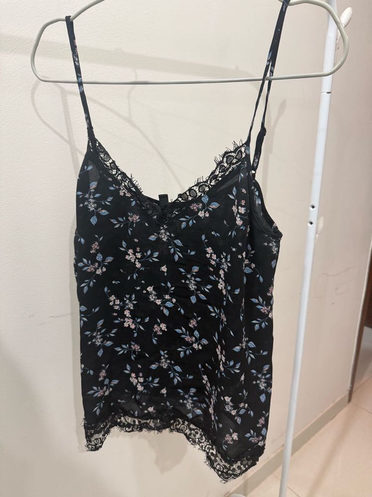 Floral Cami Top with Lace Trim