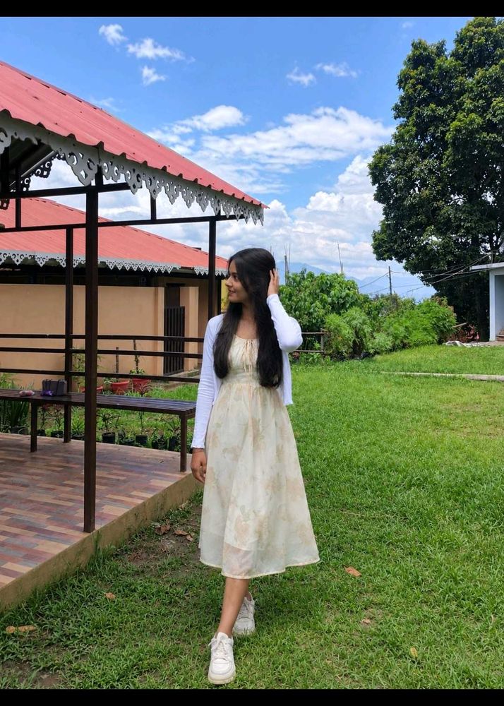 Boho Floral Print Midi Dress with outer