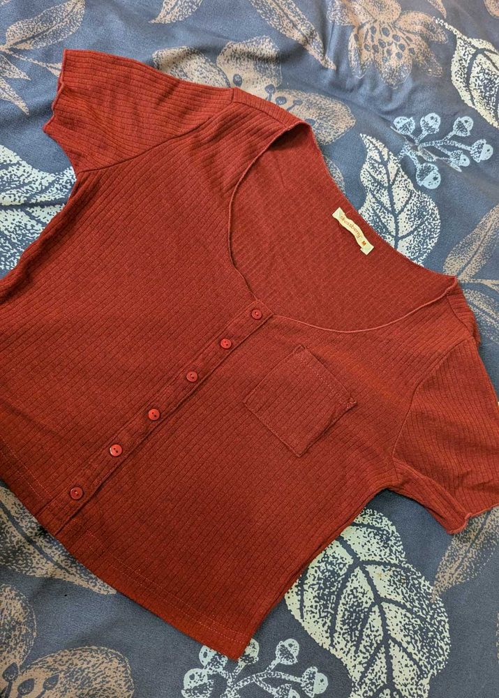 Cute Red Button-Up Top