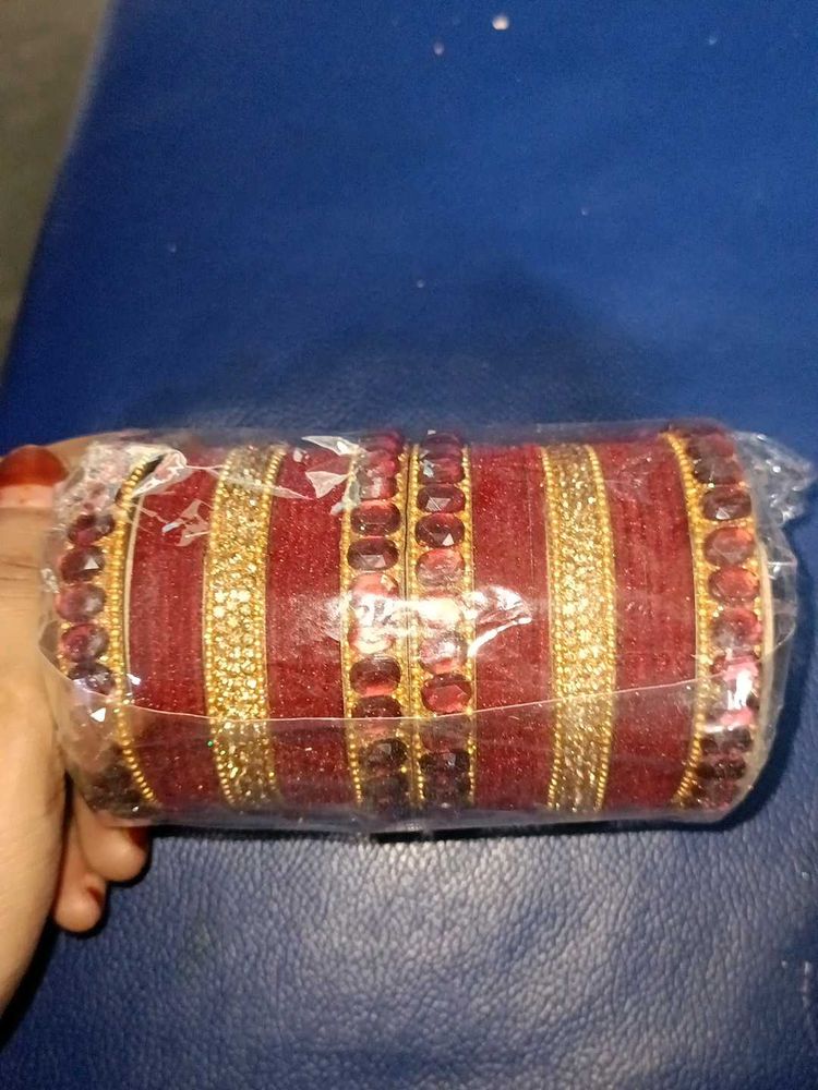 Red &amp; Gold Embellished Bangles