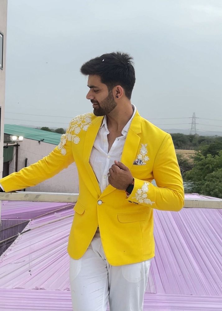 Yellow Floral Embroidered Blazer