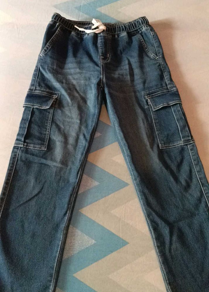 Blue Denim Cargo Jeans