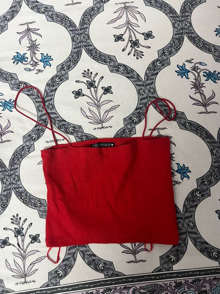 Red Ribbed Crop Top