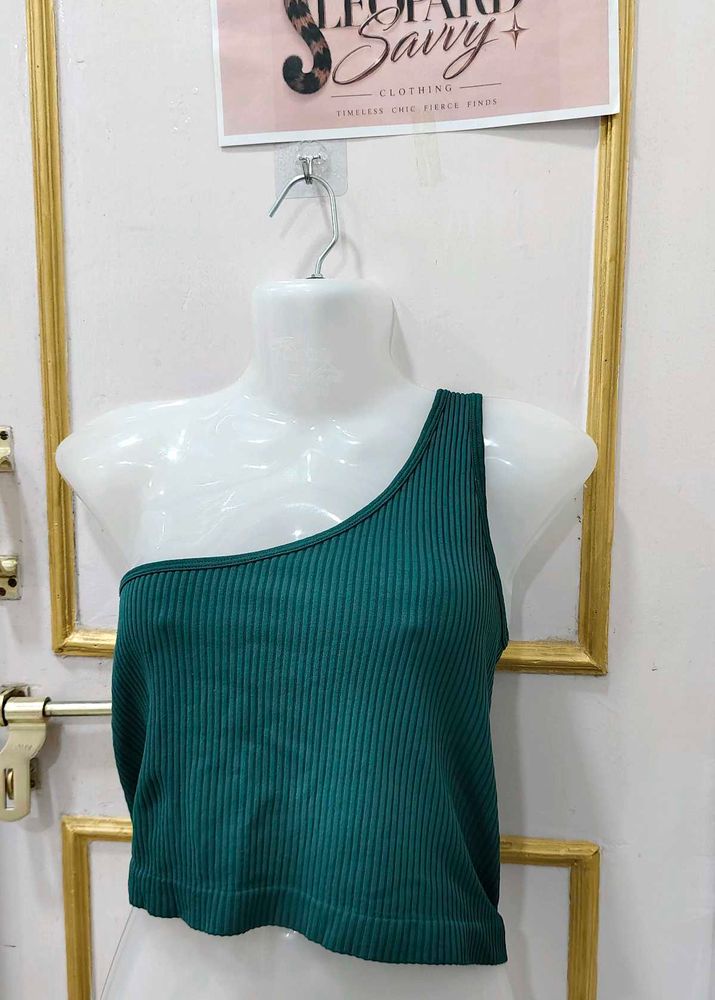 One Shoulder Ribbed Crop Top