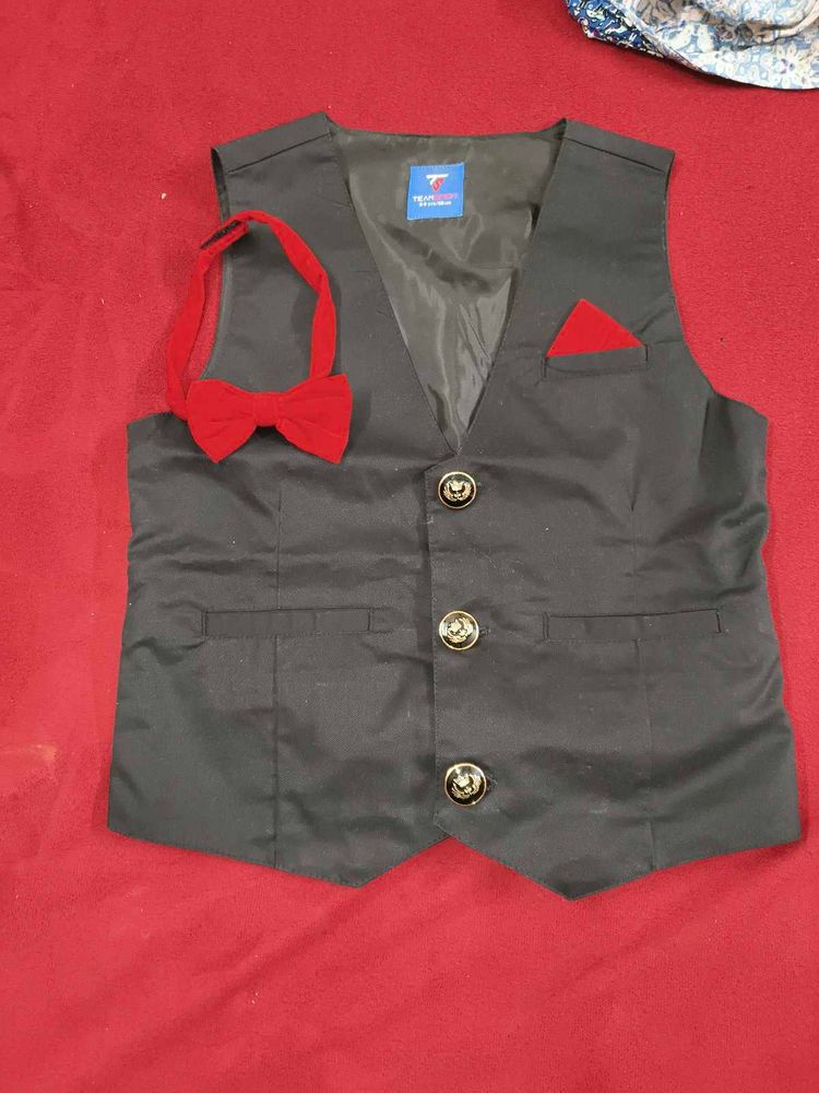 Kids Formal Vest with Bowtie and Pocket Square