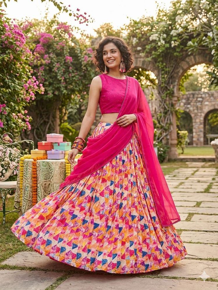 Vibrant Geometric Print Lehenga