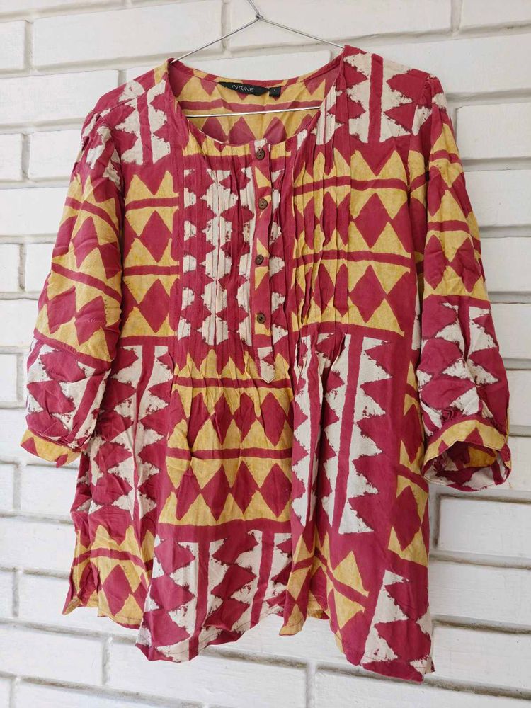 Pure cotton Boho Geometric Print Tunic Top
