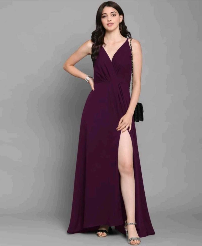 Elegant Purple Maxi Dress with Thigh Slit