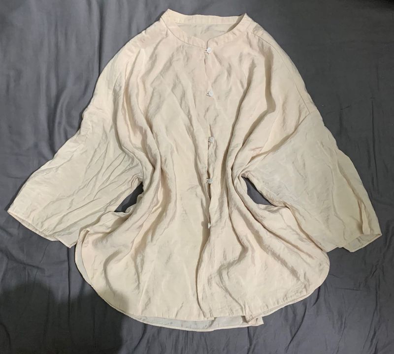 Cream Band Collar Loose Fit Blouse