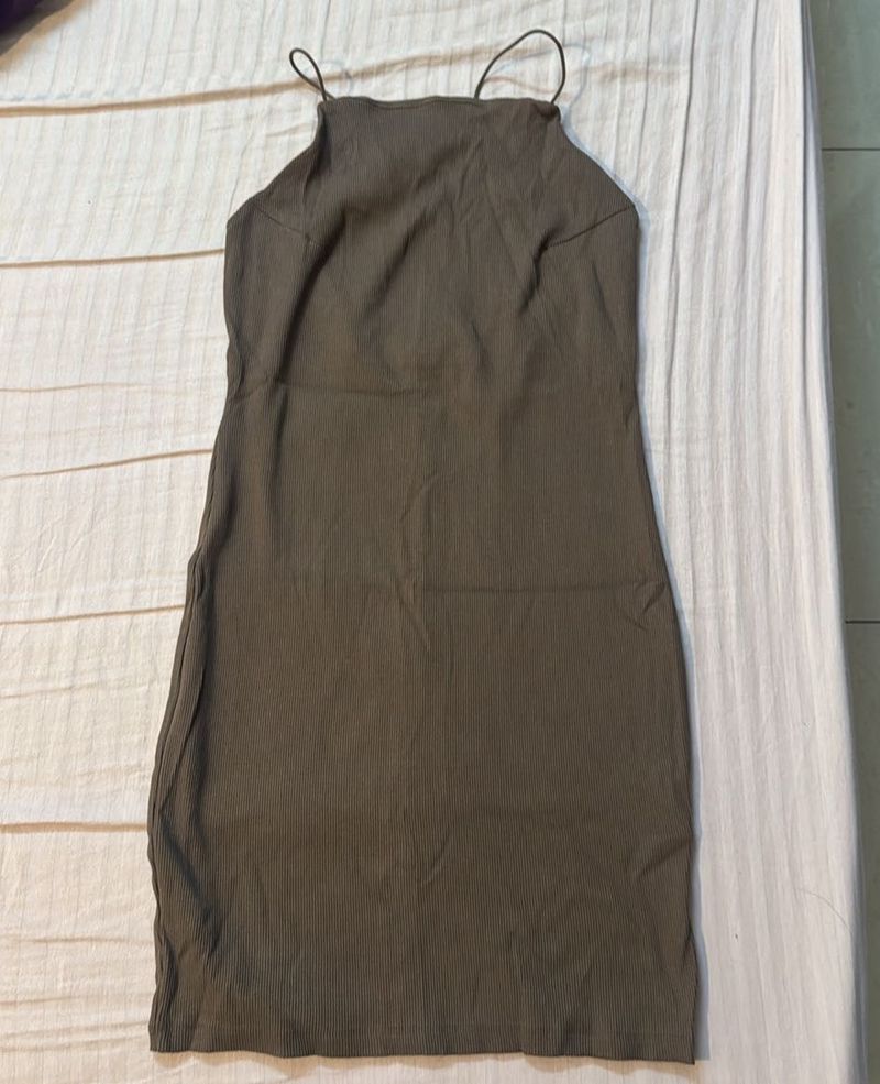 Brown halter strip neck mini dress