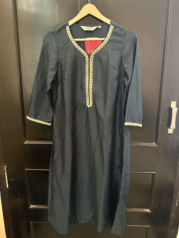 Elegant Dark Kurta with Embellished Neckline