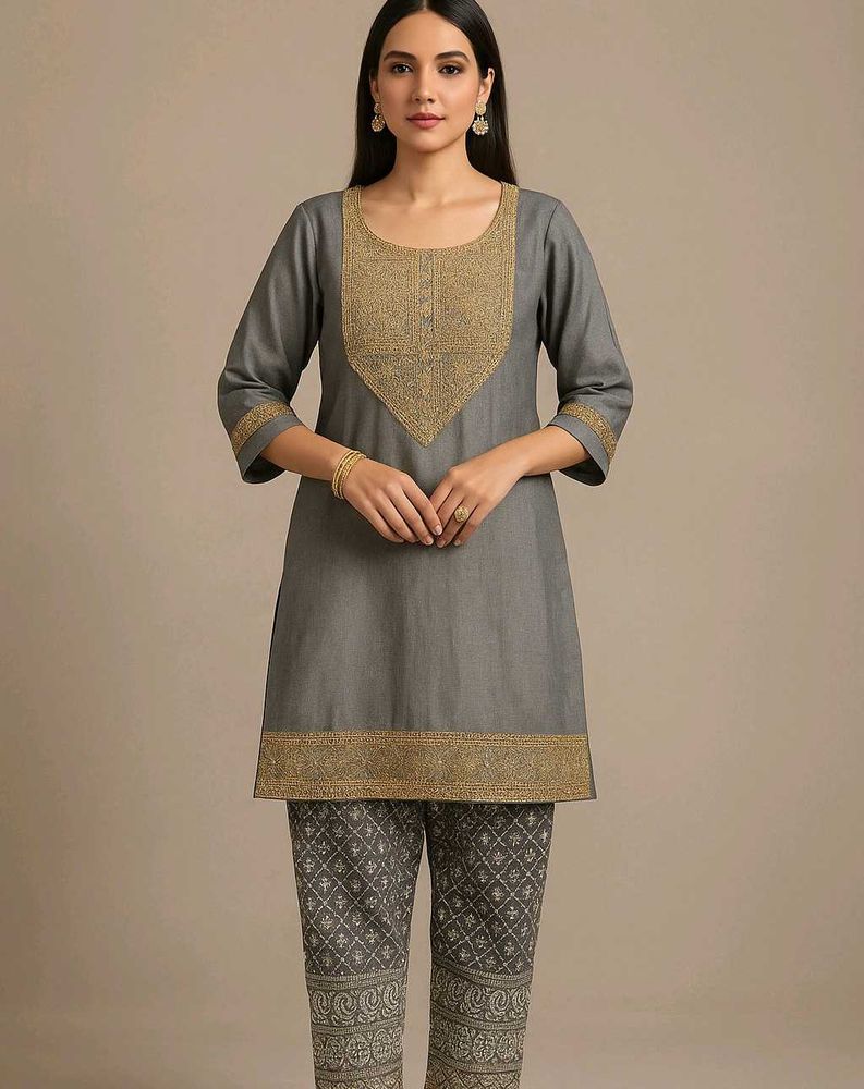 Elegant Grey Embroidered Kurta Set