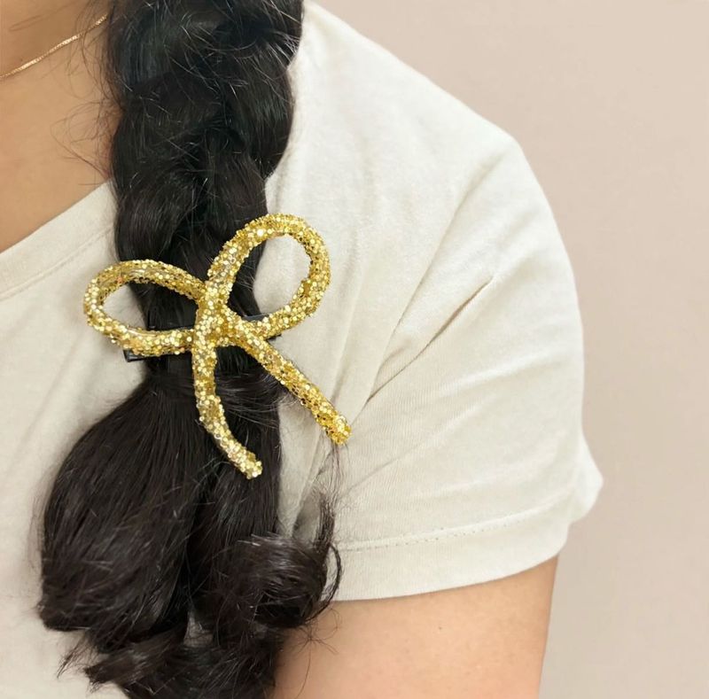 Sparkly Gold Bow Hair Clip