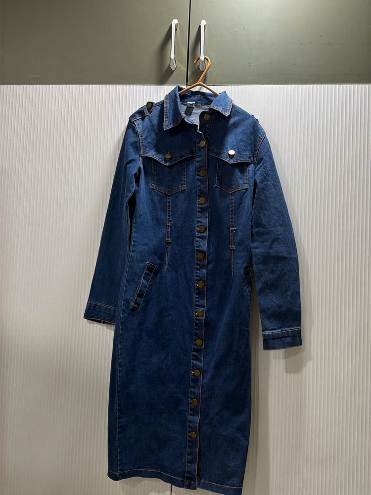 Classic Blue Denim Midi Dress
