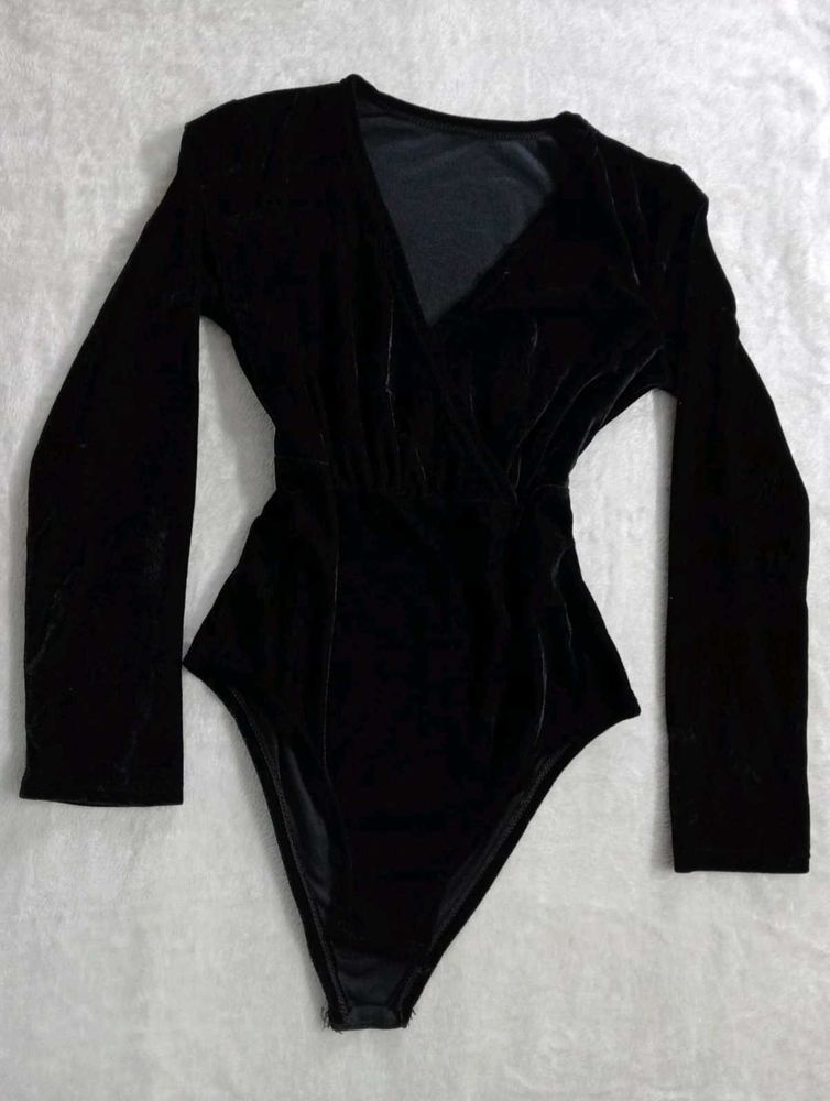 Elegant Black Velvet Bodysuit