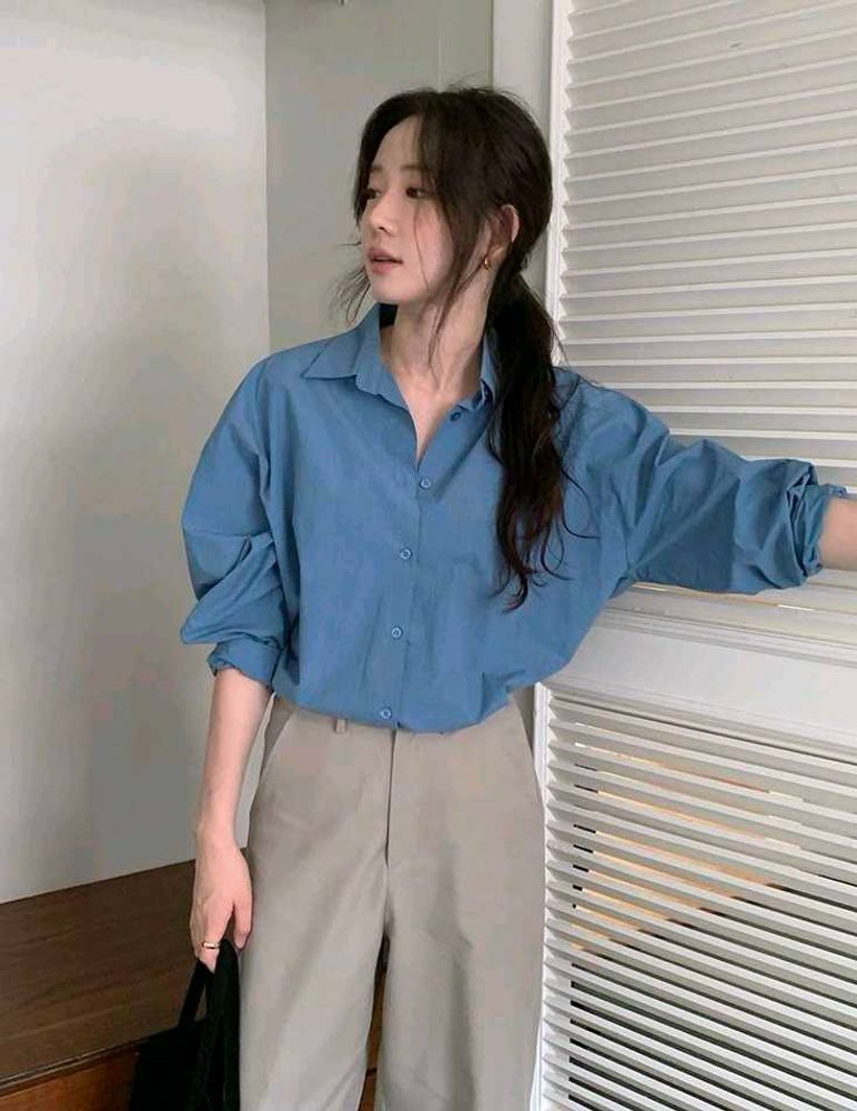 New with tag Korean Relaxed Fit Teal Linen Shirt