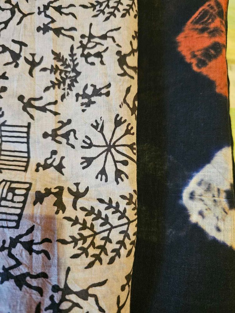 black bhandhini khadi cotton saree
