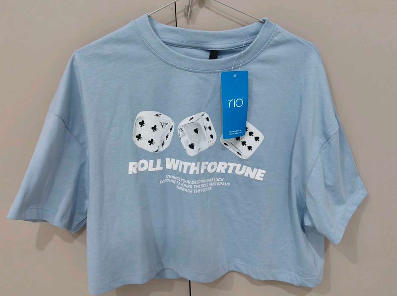 RIO Light Blue Graphic Boxy Crop T-Shirt