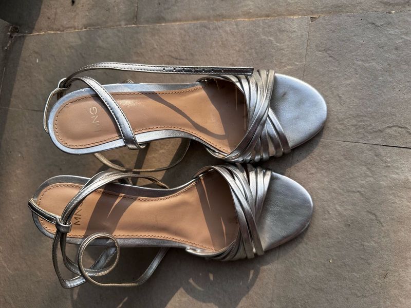 Silver Strappy Flat Sandals