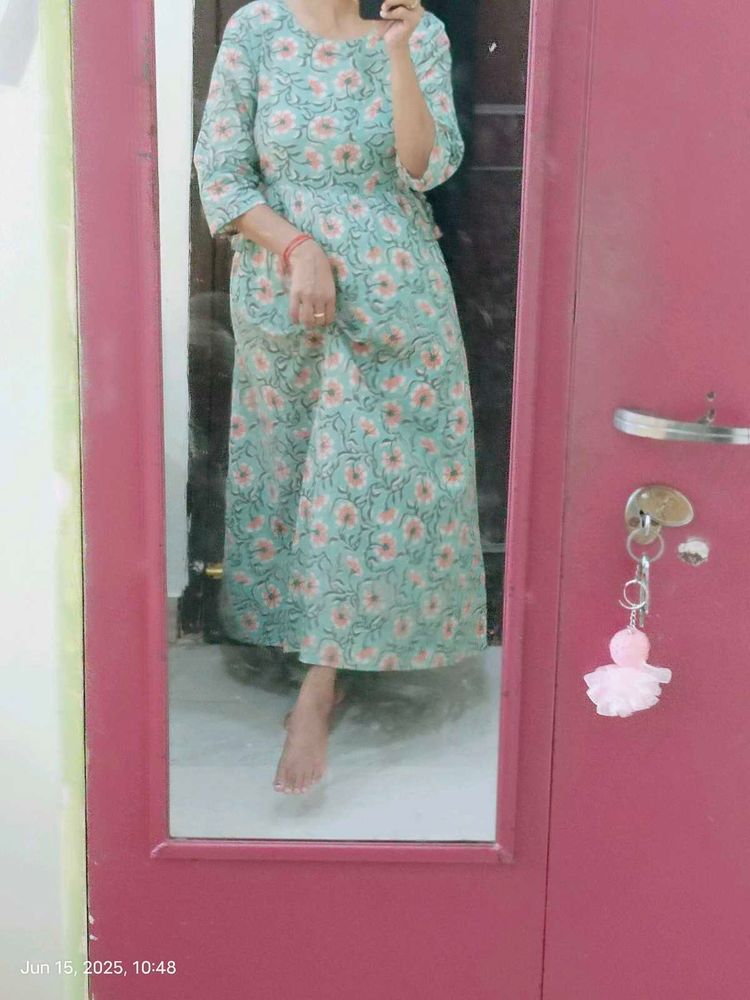 Janasya Gold L Size Anarkali Floor Length Kurta