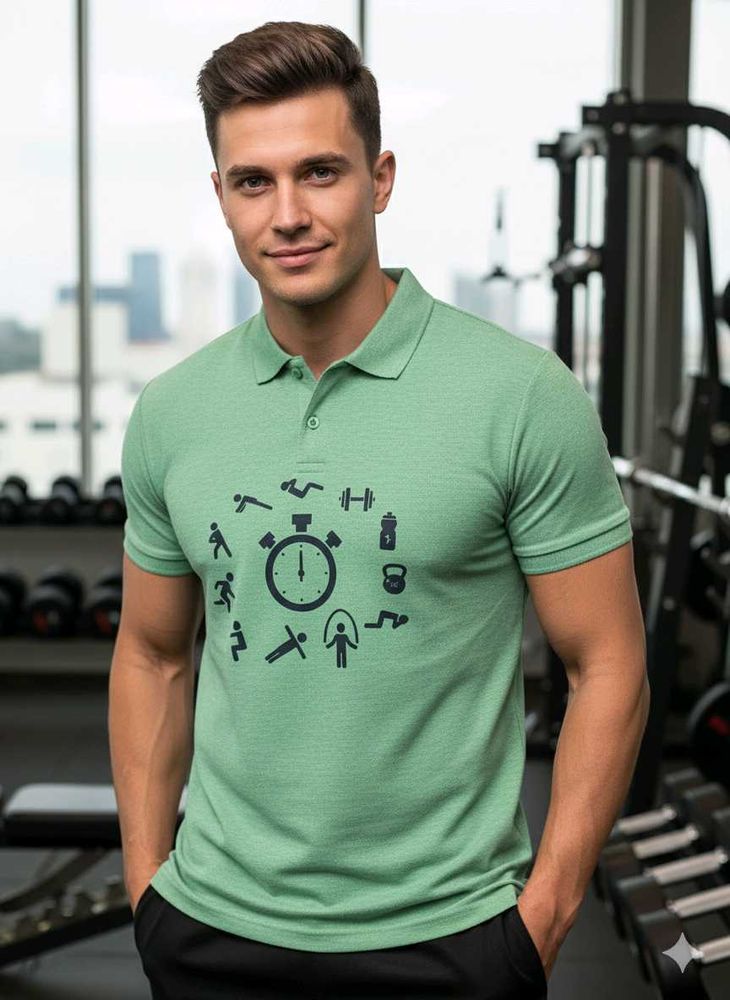 New unused medium Green Graphic Polo T-Shirt