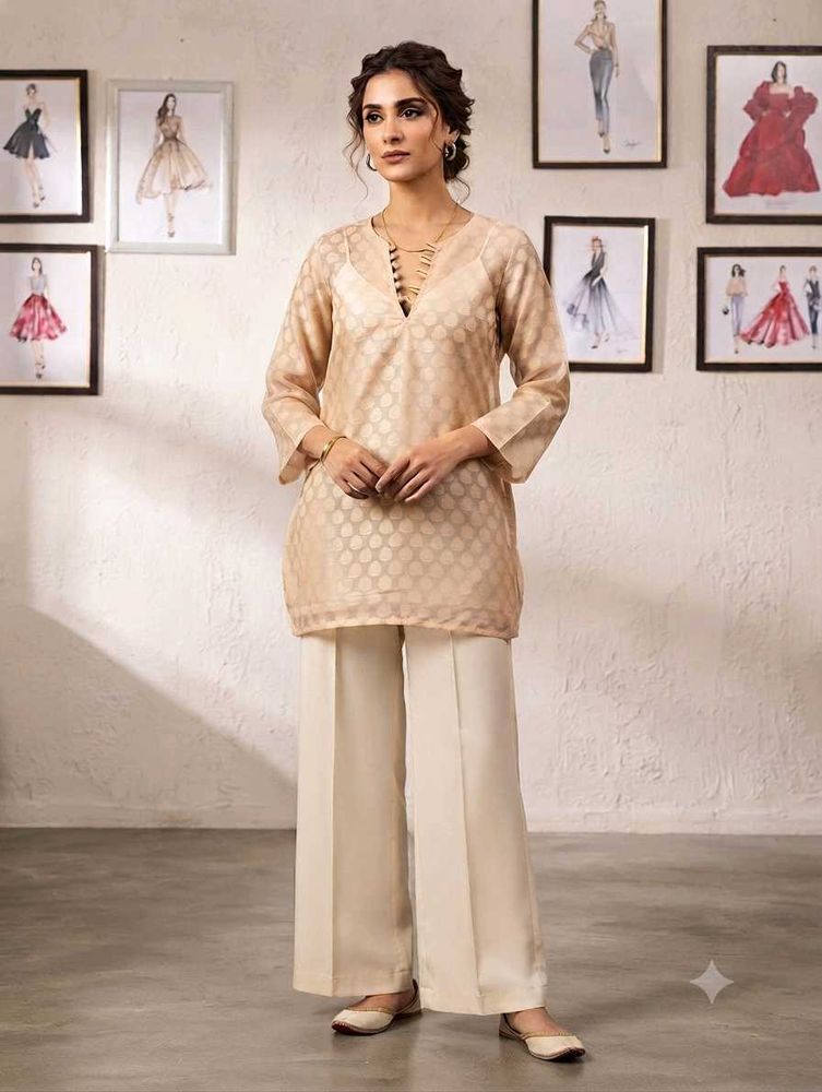Elegant  Beige Printed sheer Kurta