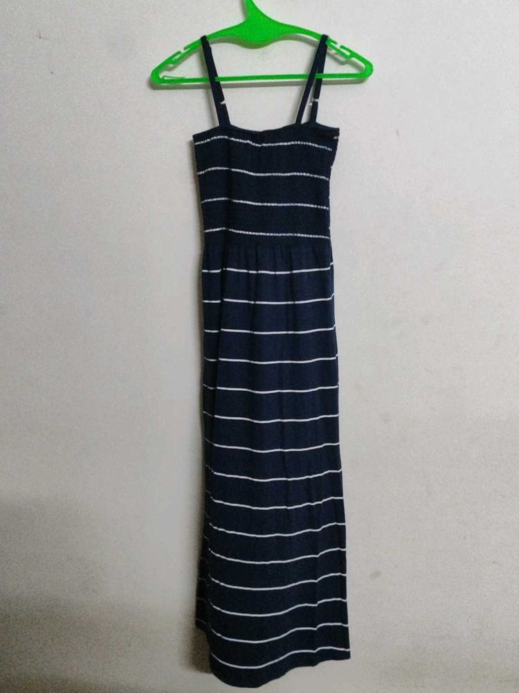Navy &amp; White Striped Maxi Dress