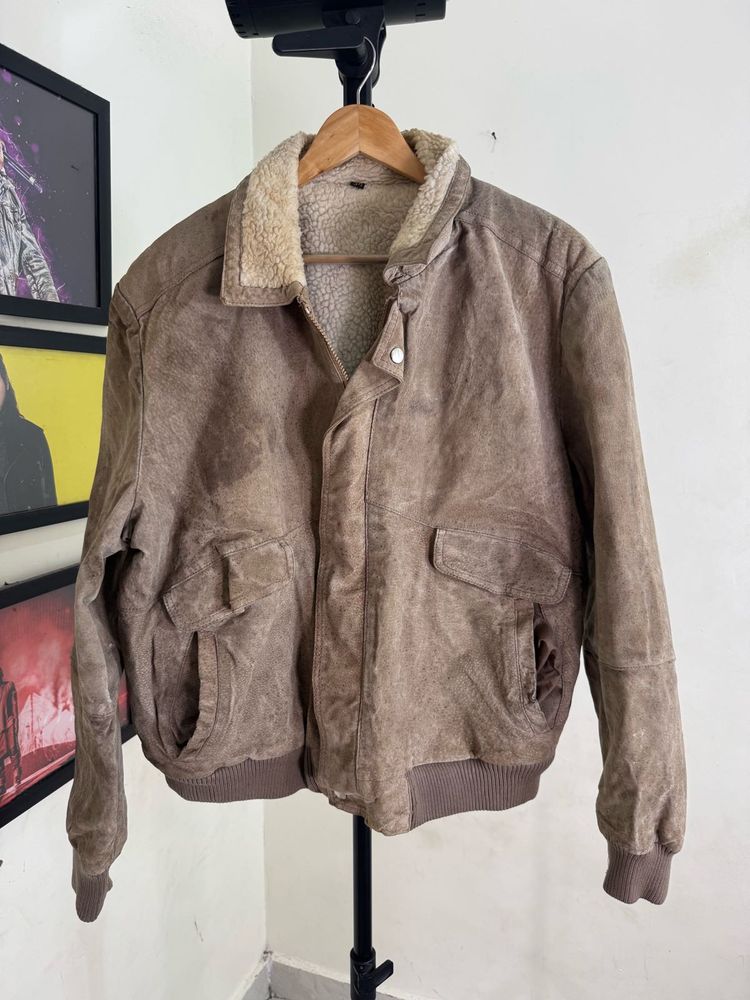 Vintage Brown Suede Shearling Jacket