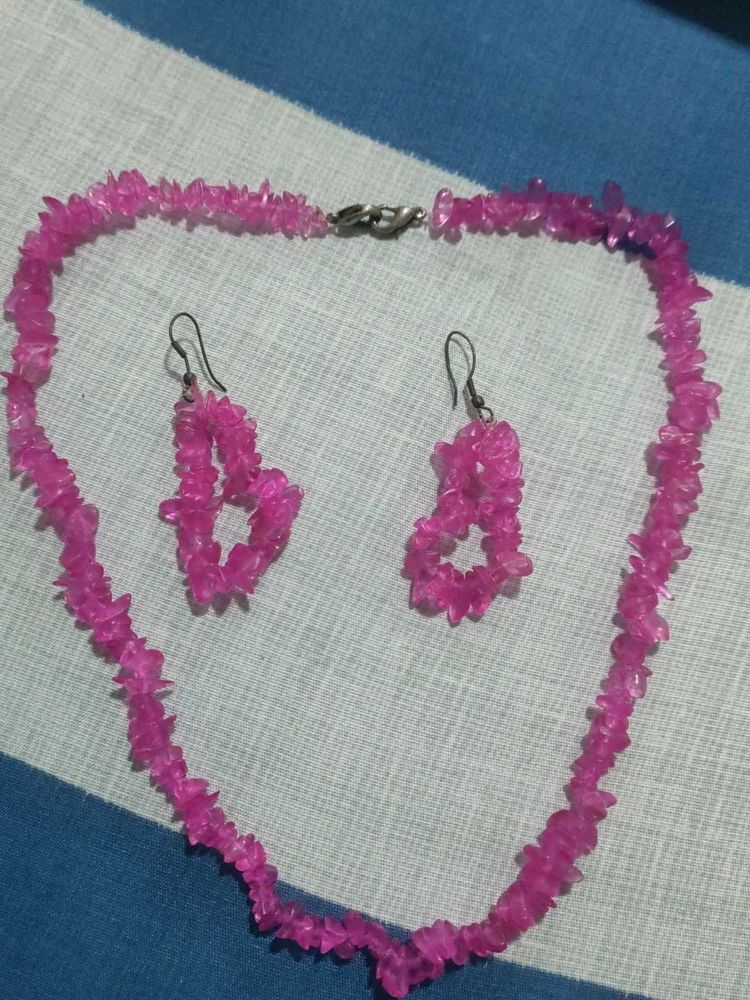 Pink Gemstone Necklace and Earring Set