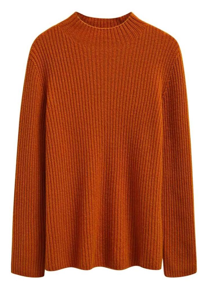 Rust Ribbed Knit Mock Neck Top
