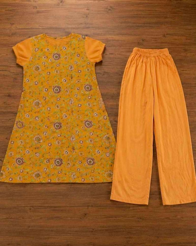 Yellow Floral Kurta Set with Palazzo