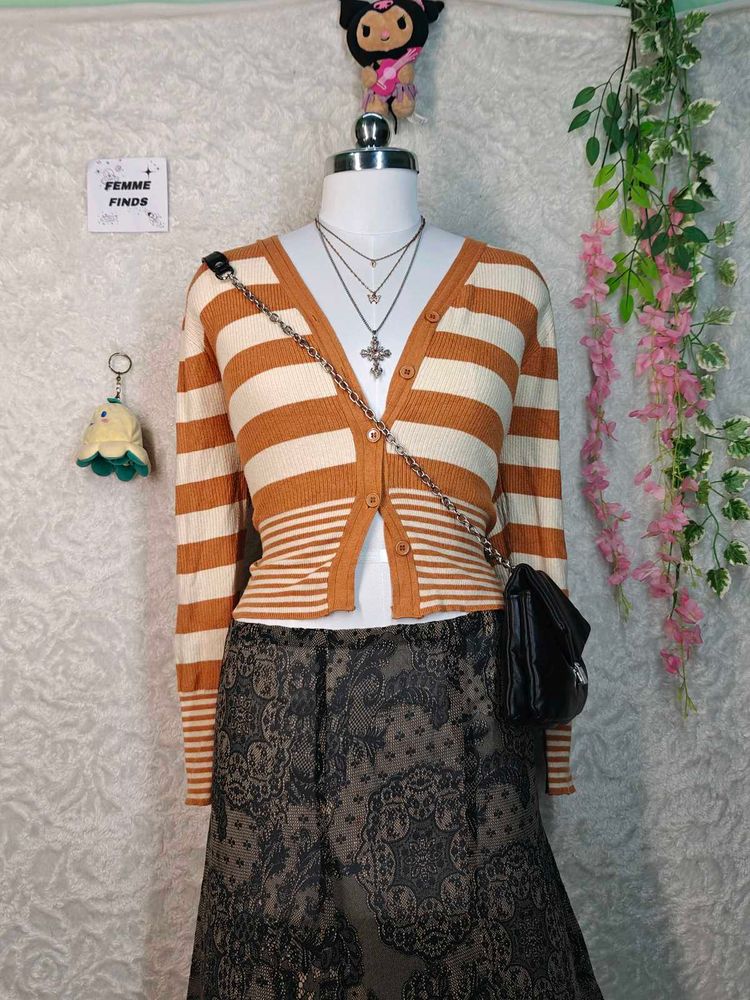 Striped Button-Up Cardigan