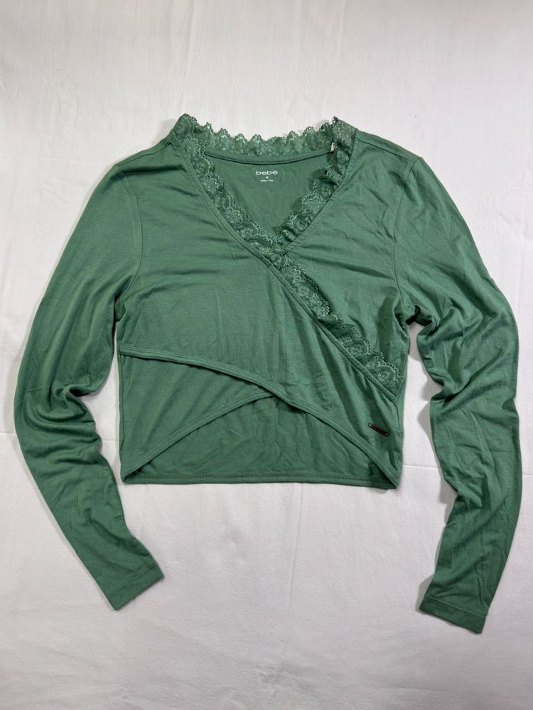 Green Lace Crop Top