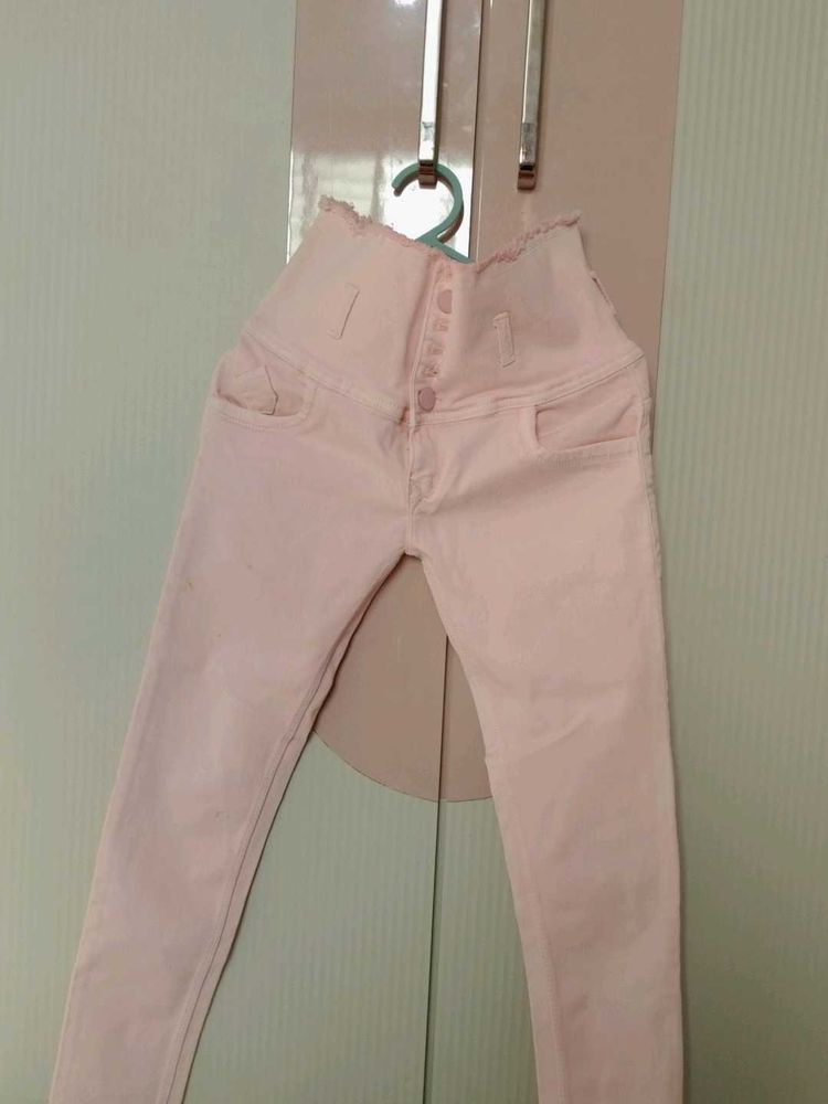Pink High-Waisted Denim Jeans